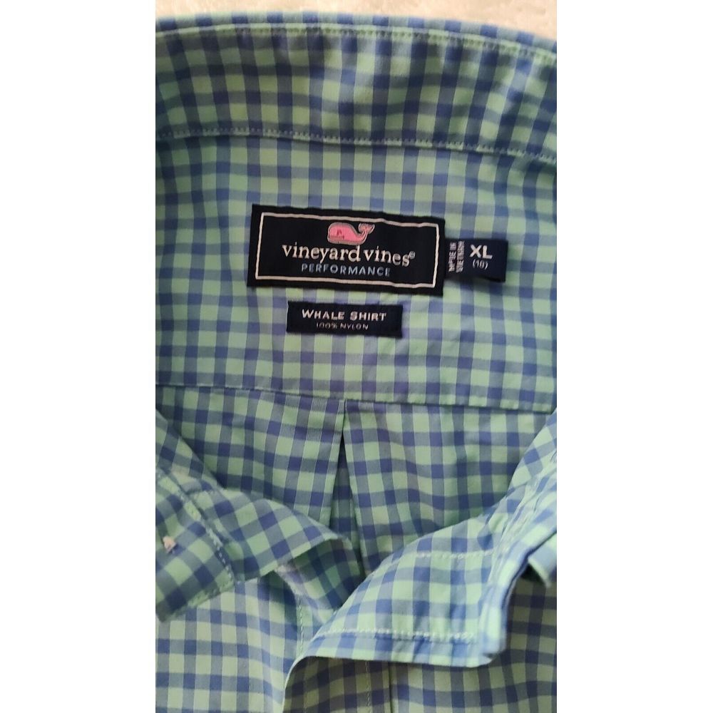 Vineyard Vines Whale‎ Shirt Youth XL 18 Blue Check Long Sleeve Button Up Boys
